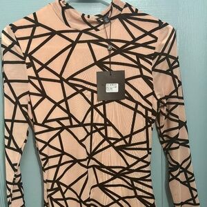 Parison Nude Pink and Black Geometric Sleeved Dress